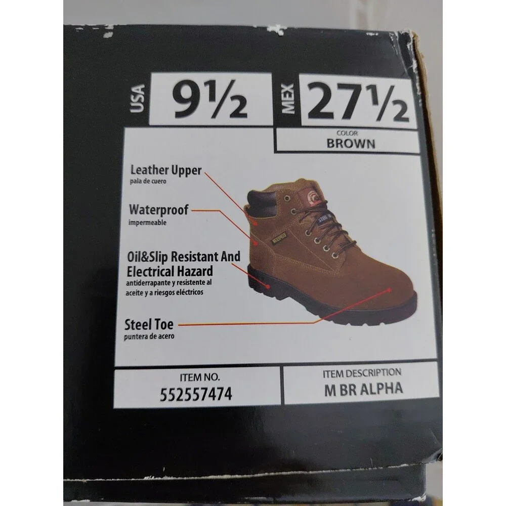9.5 Mens  Work Boot BRAHMA, Waterproof Sueded, Bravo Brown Leather Steel Toe